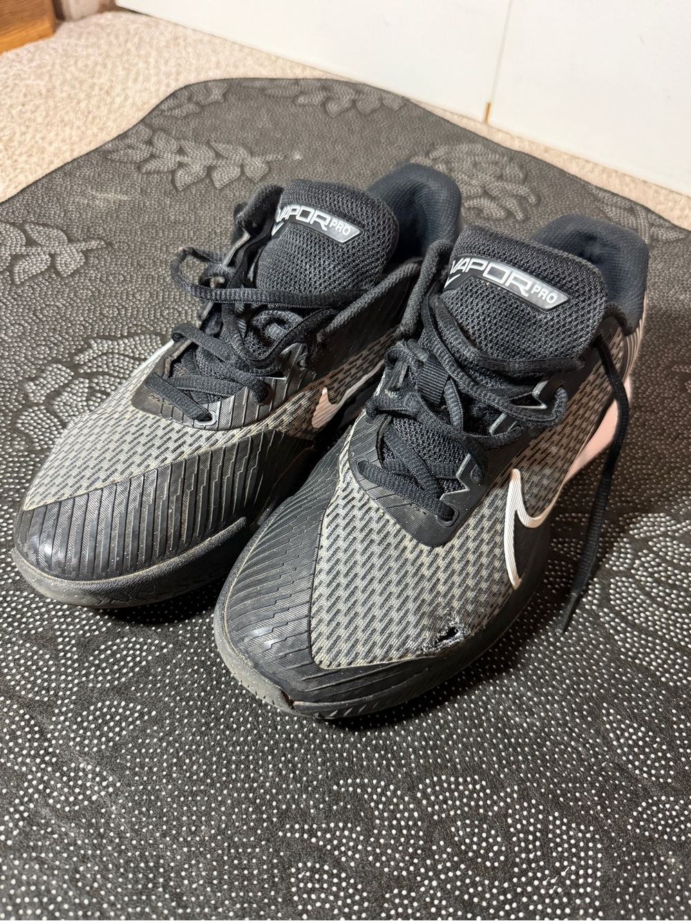Nike Kids Black and Pink Vapor Pro Sneakers